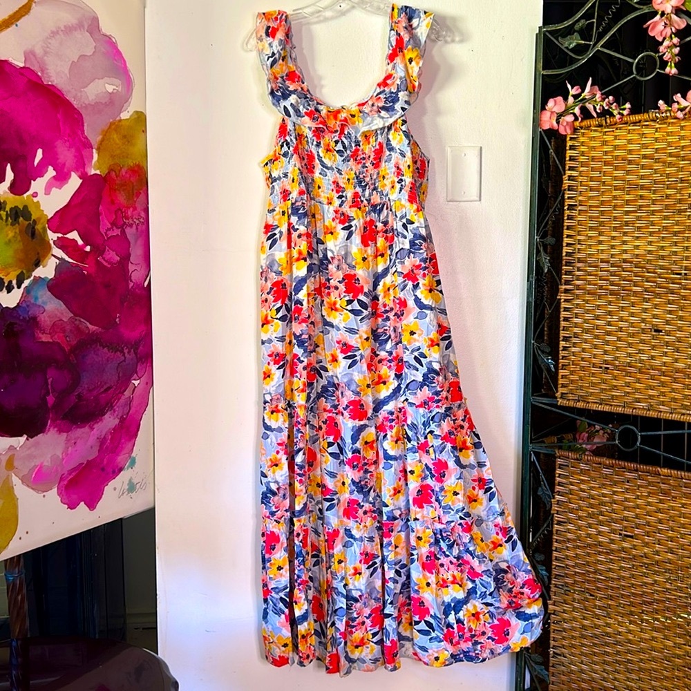 Ingrid & Isabel Maternity Size L Tiered Smocked Ruffle Maxi Dress